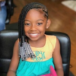 Kids Side Swept Braids is one trendy kids hairstyles using abuja braids